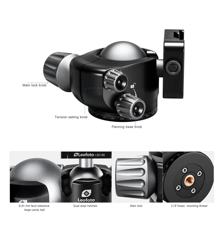 LH-47SC Low Profile Ballhead with Dual Profile Picatinny/Arca Clamp