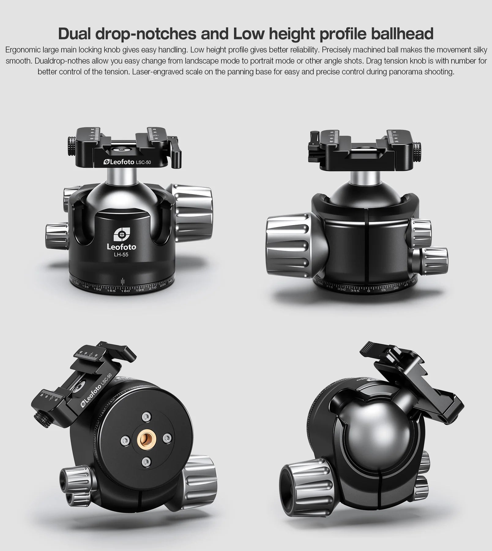 LH-55SC Low Profile Ballhead with Dual Profile Picatinny/Arca Clamp