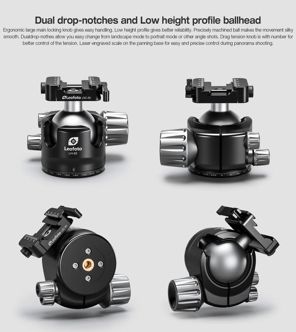 LH-55SC Low Profile Ballhead with Dual Profile Picatinny/Arca Clamp
