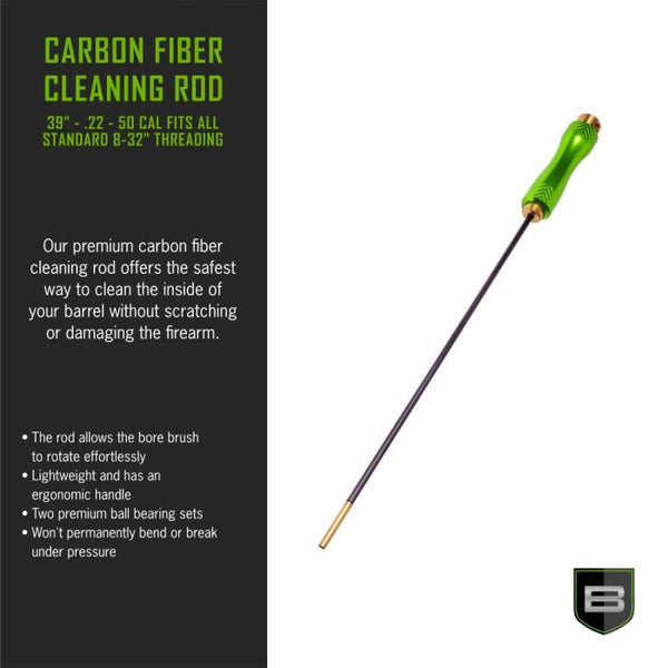 Clean Technologies 39" Carbon Fiber Cleaning Rod w/ Rotating, Ergonomic Aluminum Handle, .22 thru 50 Caliber & 5mm, 8-32 Threads,