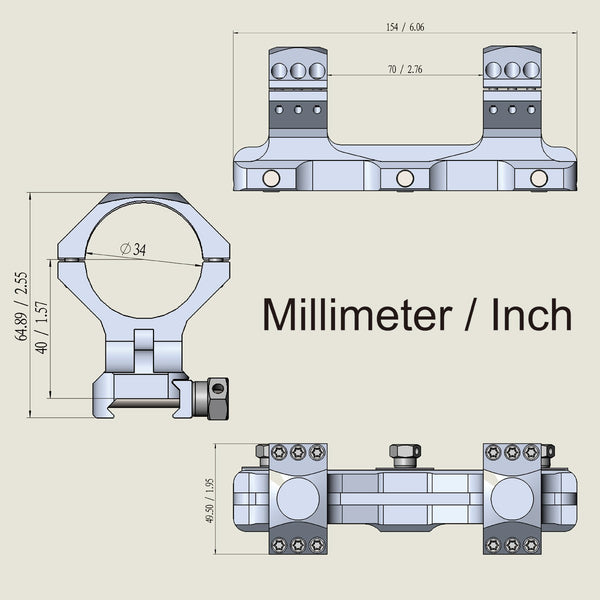 X-Accu 34mm High Profile One Piece Mount
